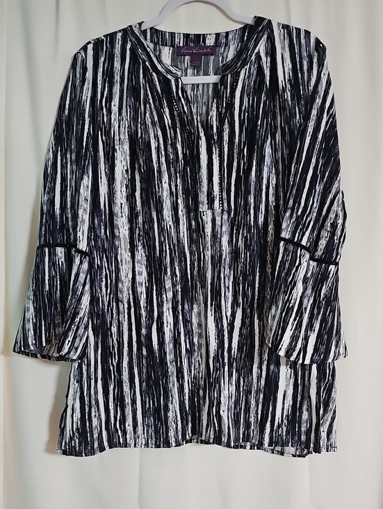 Karen Kane Tops - Gloria Vanderbilt  Black and White Striped Brushstroke Blouse
